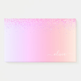 Bloco De Notas Rainbow Pastel Girly Glitter Metal Monograma Nome