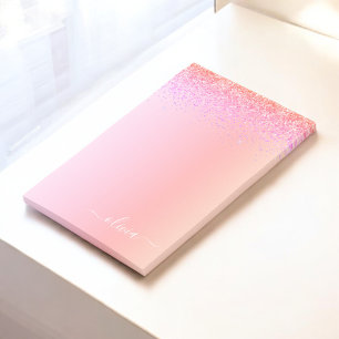 Bloco De Notas Rainbow Pastel Girly Glitter Metal Monograma Nome