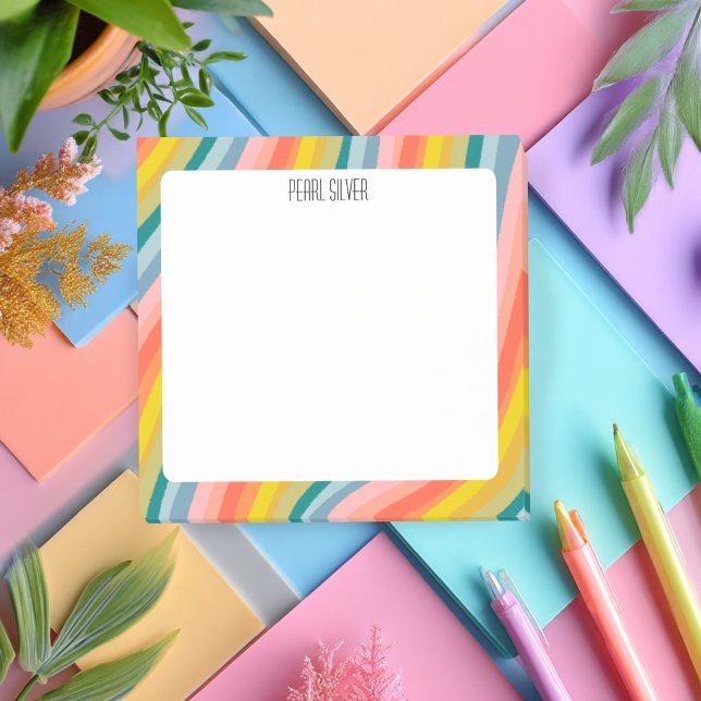 Bloco De Notas Rainbow Strips Personalizado Monograma Chic (Rainbow Stripes CUSTOM Chic Monogram Personalized Post-it Notes
)