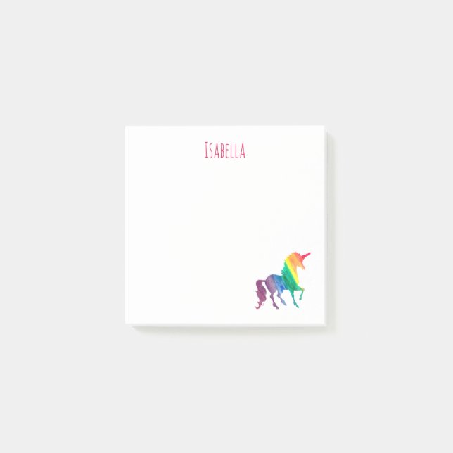 Bloco De Notas Rainbow Watercolor Unicorn Silhouette Girls (Frente)