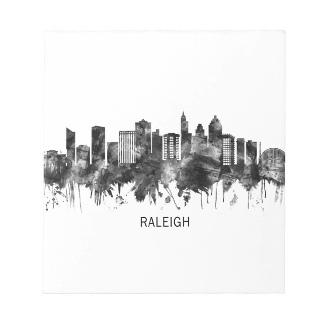 Bloco De Notas Raleigh North Carolina Skyline BW (Frente)