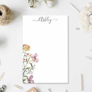 Bloco De Notas Ramalhete de Flores Silvestres Aquarela #1 Nome Pe