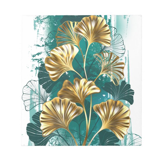 Bloco De Notas Ramificação com Ouro deixa Ginko Biloba (Frente)