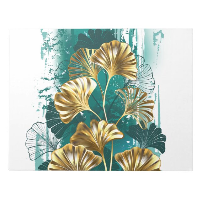 Bloco De Notas Ramificação com Ouro deixa Ginko Biloba (Frente)