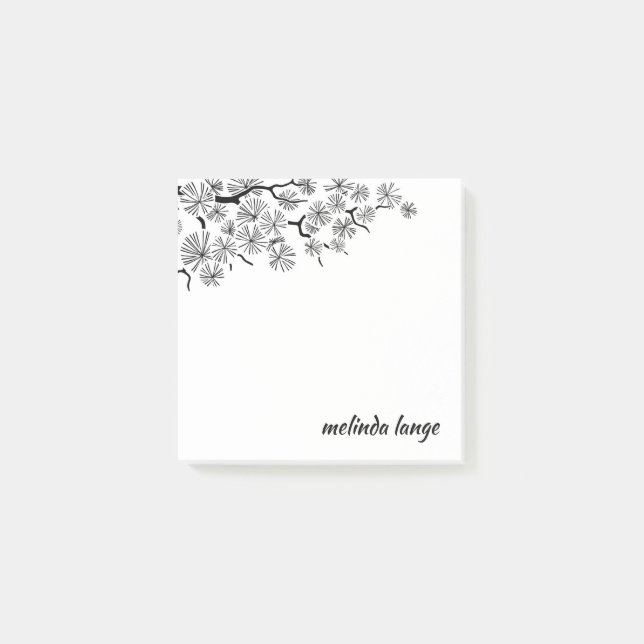 Bloco De Notas Ramificação do pinheiro branco preto da Caneta (Frente)