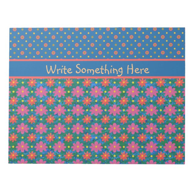 Bloco De Notas Rangoli Flowers e Polkas, Blue Notepad ou Jotter (Frente)