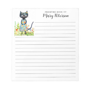 Bloco De Notas Rapariga do Springtime Gato Laranja Amarelo Vestid