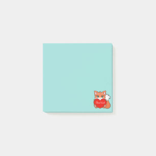 Bloco De Notas Rapariga Raposa Fofa em Notas Post-it Azuis Claros
