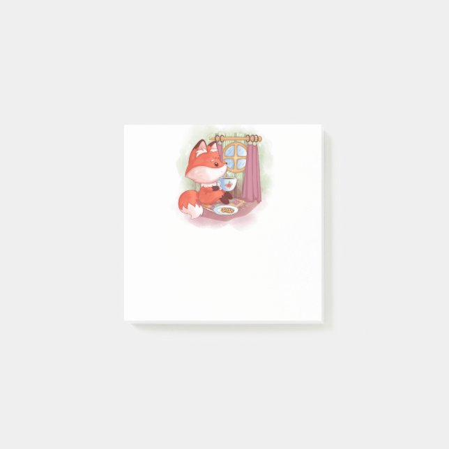 Bloco De Notas Raposa de Aquarela com Chá e Biscoitos (Frente)