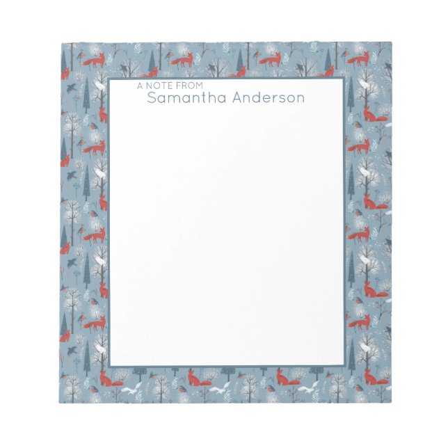 Bloco De Notas Raposa-de-Neves-Whimsical Raposa-de-Pássaro-Nórdic (Frente)