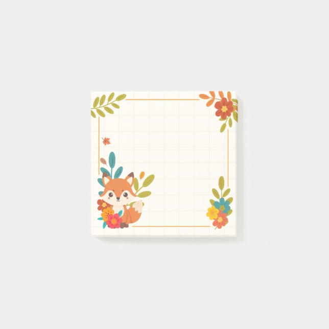 Bloco De Notas Raposinha de Outono Folhas e Flores (Frente)