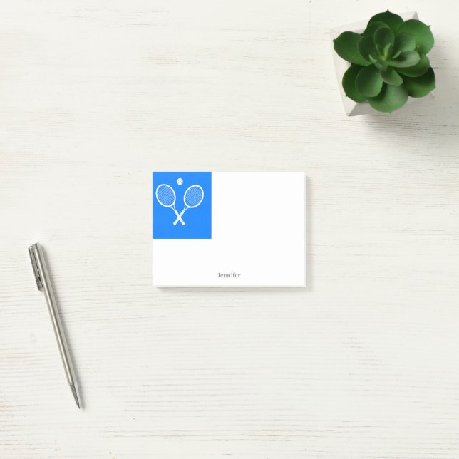 Bloco De Notas Raquetes de Ténis Fundo Azul Personalizado (Escritótio)
