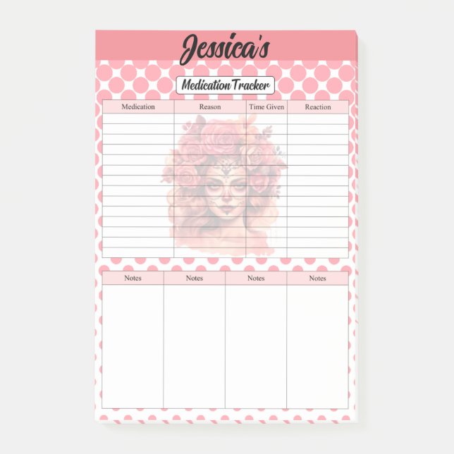 Bloco De Notas Rastreador de Medicamento Crânio de Açúcar Cinto (Frente)