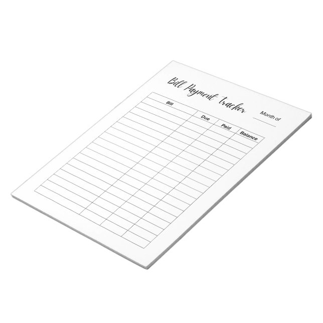 Bloco De Notas Rastreador de Pagamento de Contas Mensais (Inclinado)