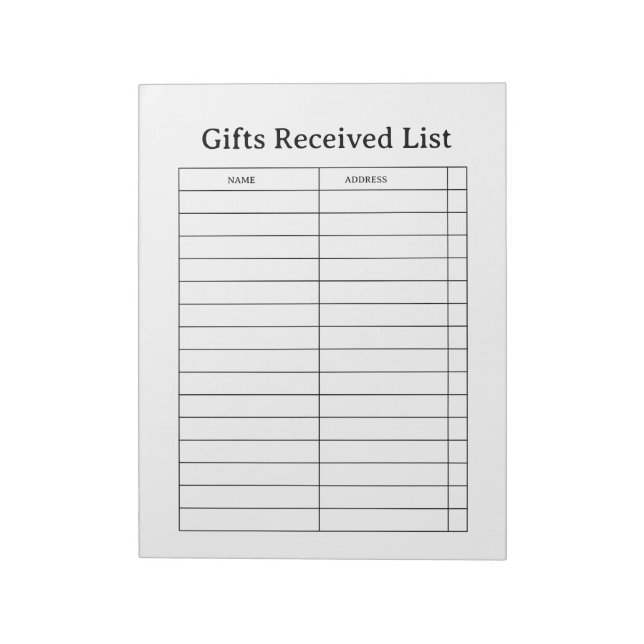 Bloco De Notas Rastreador de Presentes Recebidos (Invertido)