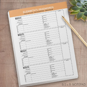 Bloco De Notas Rastreador de Senha Básico com Nome de Usuário