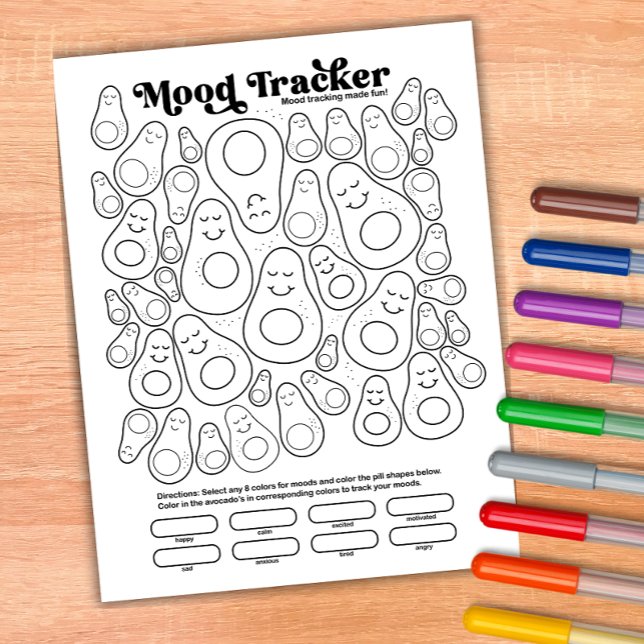 Bloco De Notas Rastreamento diário de humores do rastreador de hu (Avocado Mood Tracker Coloring Page Notepad)