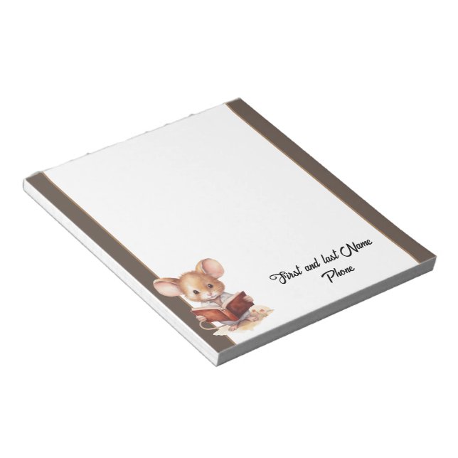 Bloco De Notas Rato bonito com livro (Inclinado)