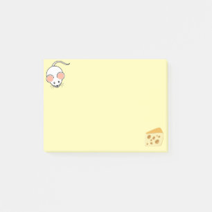 Bloco De Notas Rato branco fofo e queijo em amarelo