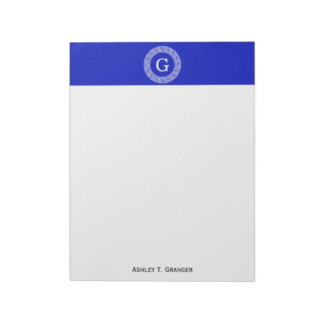Bloco De Notas Real Azul Wt Chave Grega Rnd Frame Monograma Inici (Invertido)