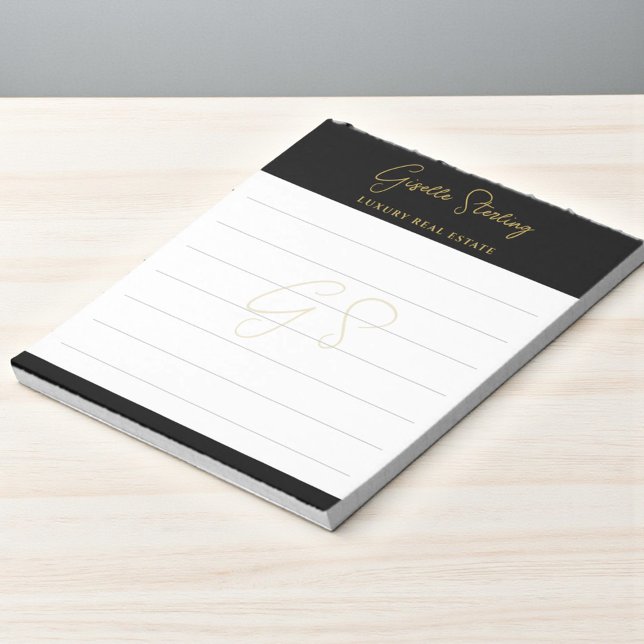 Bloco De Notas Real Estate Black Gold Script Luxury Professional (Criador carregado)