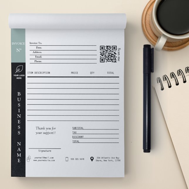 Bloco De Notas Recebimento de Vendas de NFF Moderna Pequenas Empr (Modern Minimalist Invoice Sales Receipt Small Business, qr code, digital download file)