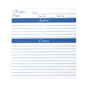 Bloco De Notas Receita Azul Elegante de Script Minimalista Modern