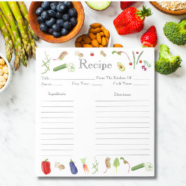 Bloco De Notas Receita de Legumes em Aquarela