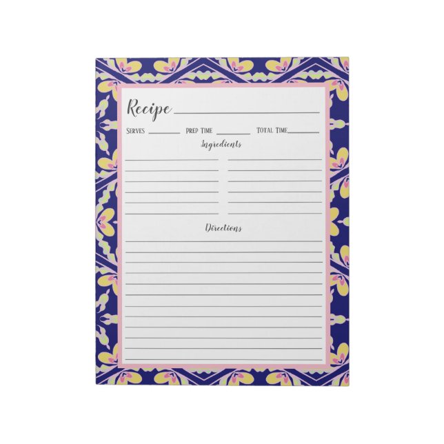 Bloco De Notas Receita de Padrão de Azulejo do Mediterrâneo Espan (Invertido)