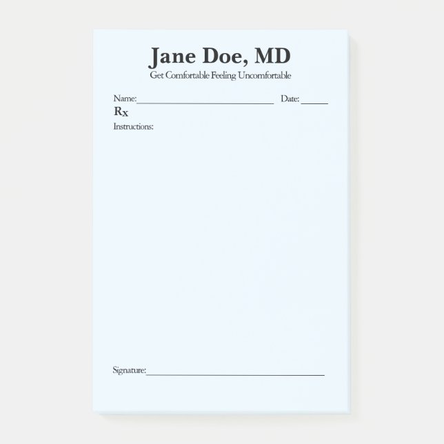 Bloco De Notas Receita divertida de 4" x 6" Posta anota Azul (Frente)