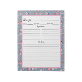 Bloco De Notas Receita do Padrão Azul Pintado Rosa Rosa Floral Du