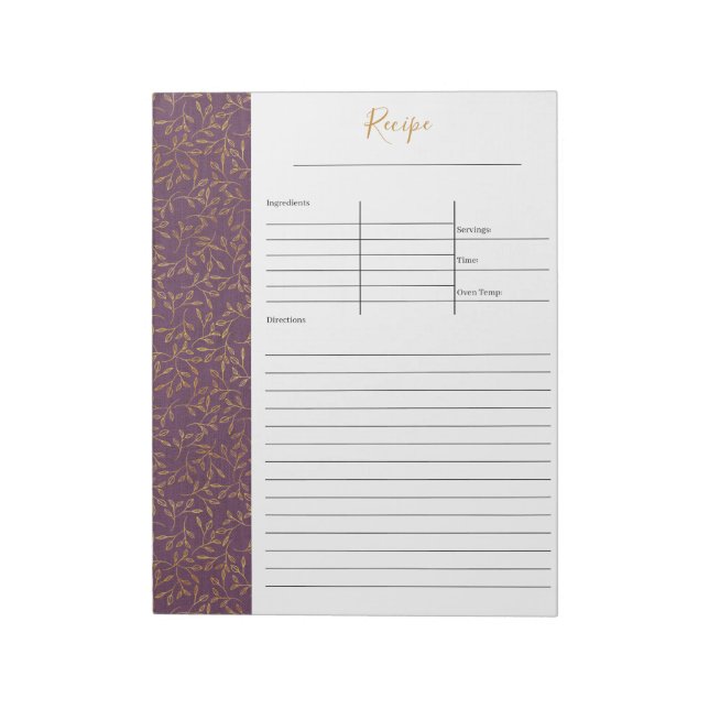 Bloco De Notas Receita em Branco de Linho Roxo Rústico e Folha de (Invertido)