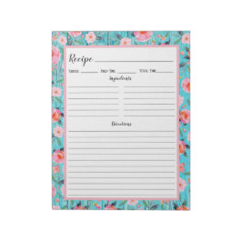 Bloco De Notas Receita Floral Rosa Rústica em Madeira Aqua