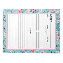Bloco De Notas Receita Floral Rosa Rústica em Madeira Aqua