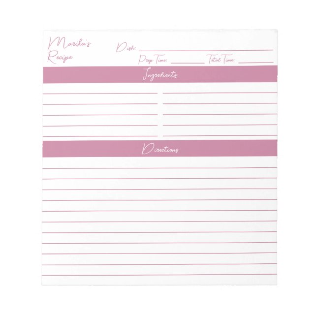 Bloco De Notas Receita Rosa Escamuflada Elegante de Script Modern (Frente)