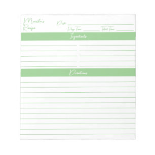 Bloco De Notas Receita Verde de Sage Minimalista Moderna