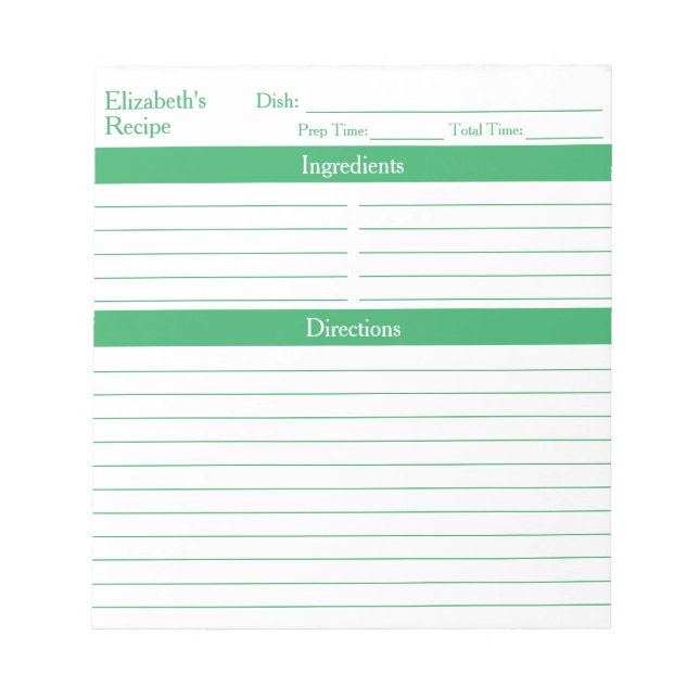 Bloco De Notas Receita Verde Elegante Moderna Minimalista (Frente)