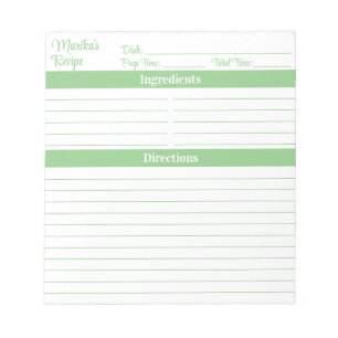 Bloco De Notas Receitas em Script Elegante Verde Sage