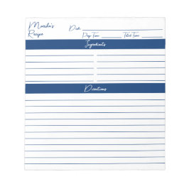 Bloco De Notas Receitas Personalizadas do Marinho de Script Moder