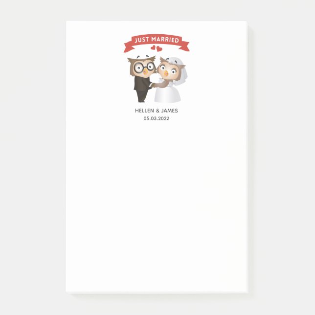 Bloco De Notas Recém-Casados Coruja Casamento  (Frente)