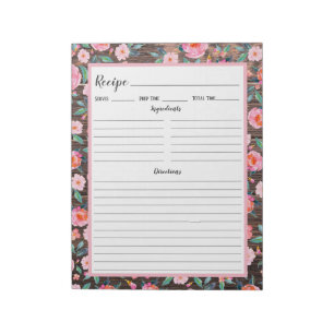 Bloco De Notas Recipiente Rústico de Madeira Floral Escura Rosa