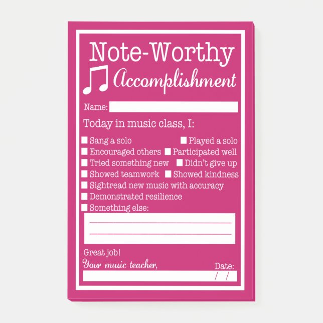 Bloco De Notas Reconhecimento de Estudantes de Classe de Música (Frente)