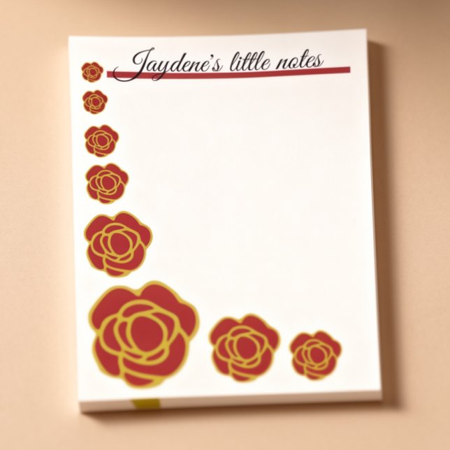 Bloco De Notas Red And Gold Roses  (Cute red roses with gold trip and the heading can be customized to whatever you want.)