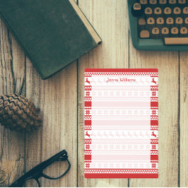 Bloco De Notas Red and White Nordic Reindeer Impressão Personaliz