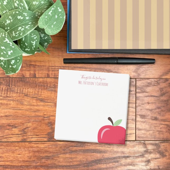 Bloco De Notas Red Apple Part Professor Small Posta-It Notes (Small square teacher post-it notes with part off a red apple .)