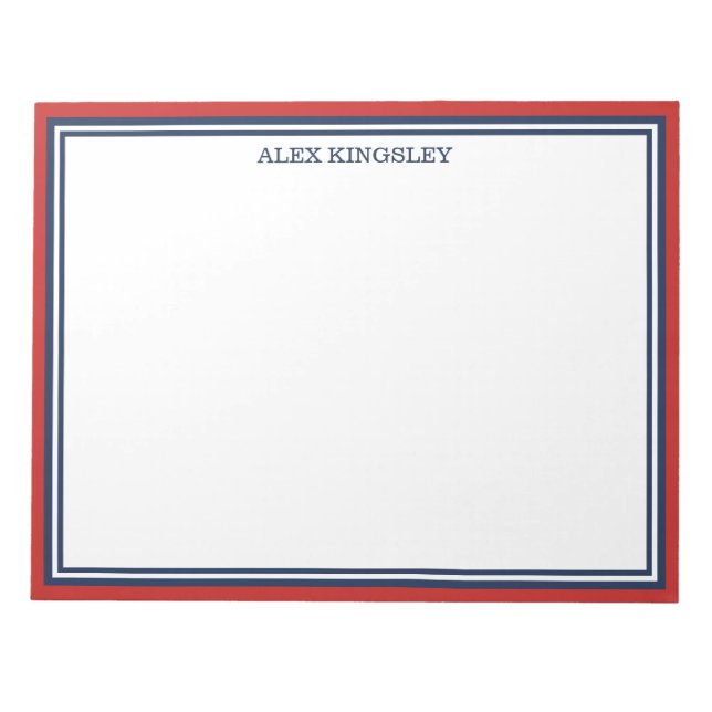Bloco De Notas Red Blue Border Add Your Name (Frente)