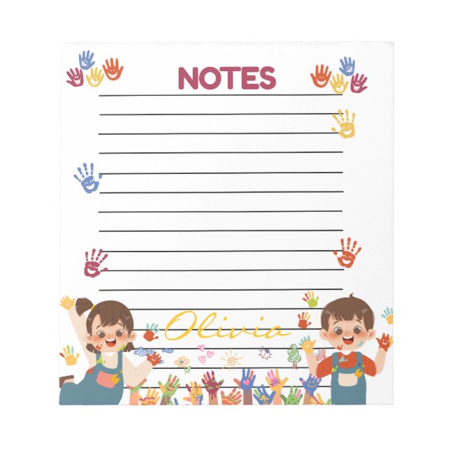 Bloco De Notas Red Blue Yellow Playful Kids Personalized Notepad (Frente)