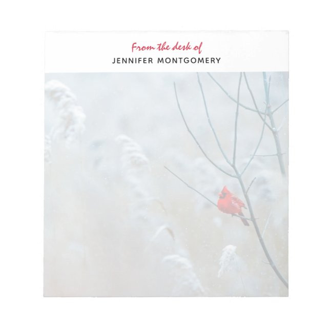 Bloco De Notas Red Cardinal no inverno Foto do Natal (Frente)