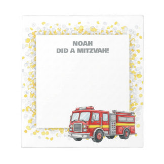 Bloco De Notas Red FirefIghter Fire Truck Personalizado Mitzvah
