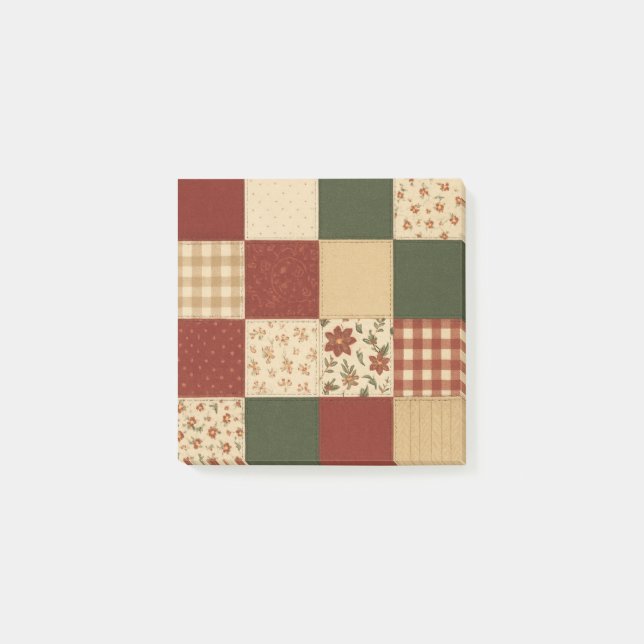 Bloco De Notas Red Green Patchwork Quilt Rustic Farmhouse Floral (Frente)
